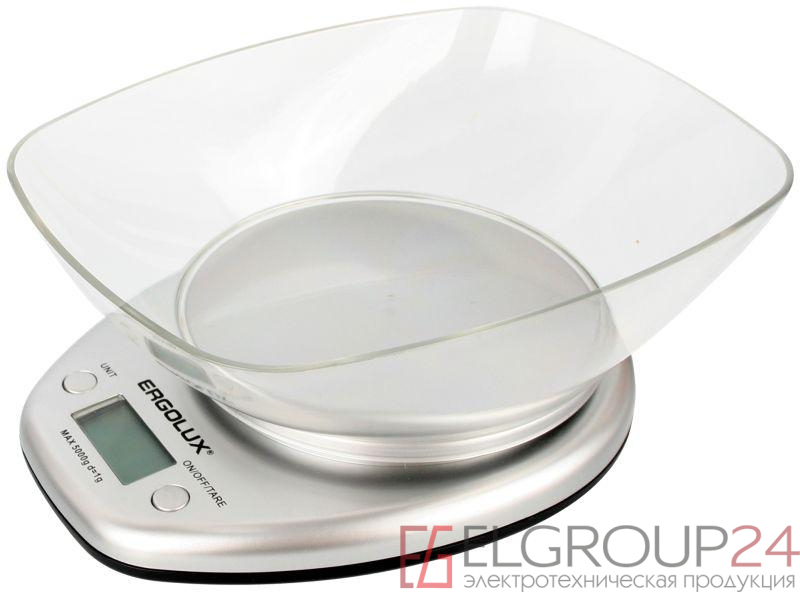 Весы кухонные ELX-SK04-C03 до 5кг со съемной чашей сер. Ergolux 13431 0