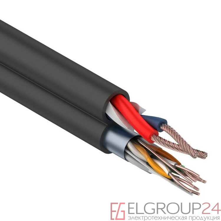 Мульти-кабель FTP 4PR, 24AWG, CAT5e+2х0,75 мм? (бухта 200 м) черный | 01-4044 | REXANT 0