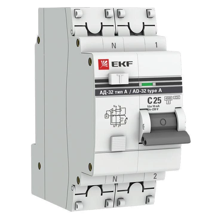 Выключатель автоматический дифференциального тока 2п (1P+N) 25А 10мА тип A АД-32 PROxima EKF DA32-25-10-a-pro