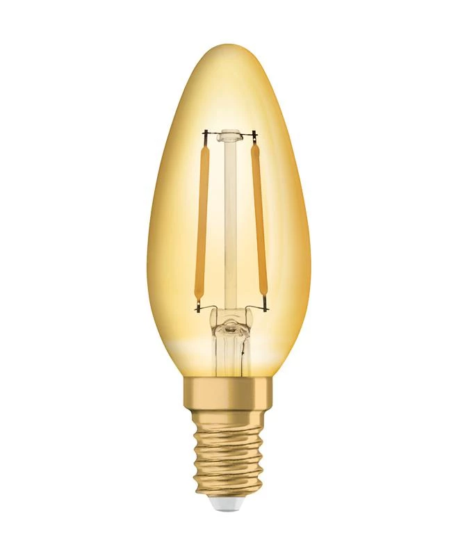 Лампа светодиодная филаментная Vintage 1906 LED CL B FIL GOLD 12 non-dim 1.5W/824 1.5Вт 2400К тепл. бел. E14 120лм 220-240В (замена 12Вт) зол. OSRAM 4058075293205