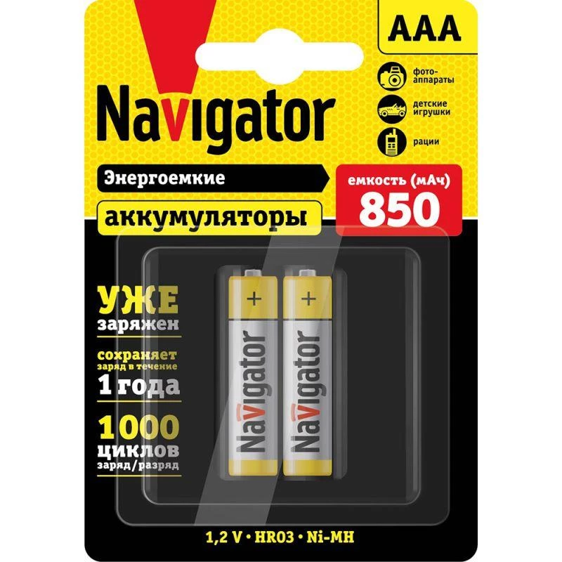 Аккумулятор AAA/HR03 94 784 NHR-850-HR03-RTU-BP2 (блист.2шт) Navigator 94784