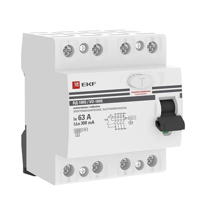 Выключатель дифференциального тока (УЗО) 4п 63А 300мА тип AC ВД-100 (электромех.) PROxima EKF elcb-4-63-300S-em-pro
