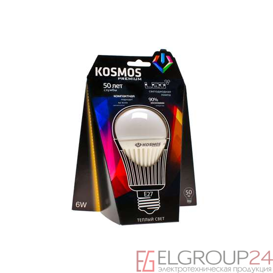 Лампа светодиодная KOSMOS premium 6Вт грушевидная A55 E27 230В 3000К Космос KLED6wA55230vE2727 0