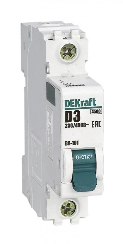 Выключатель автоматический модульный 1п D 3А 4.5кА ВА-101 DEKraft 11099DEK